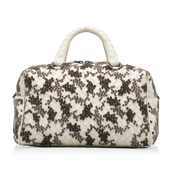 Pre-Loved Bottega Veneta In Mist Intrecciato Flocked Velvet Bouquet Duffel Bag - Picture 3 of 12